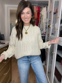 Chalet Charm Distressed Cable Knit Sweater