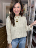 Chalet Charm Distressed Cable Knit Sweater