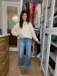 Chalet Charm Distressed Cable Knit Sweater
