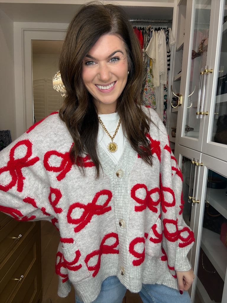 Bows & Bliss Cardigan in Gray