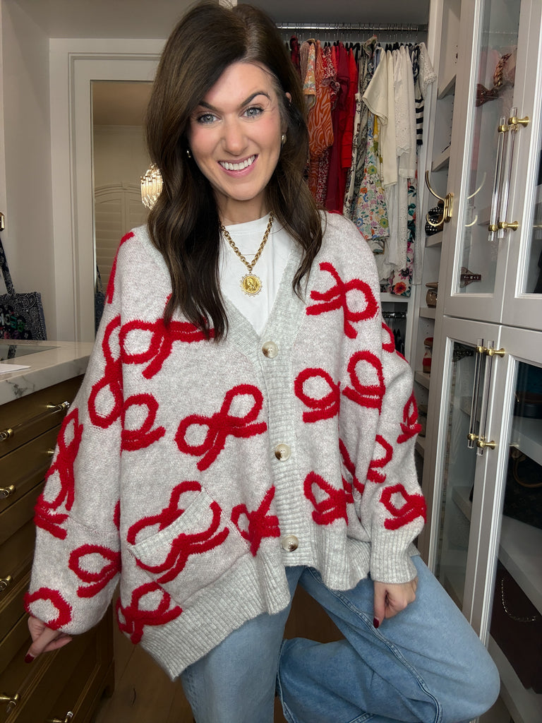 Bows & Bliss Cardigan in Gray