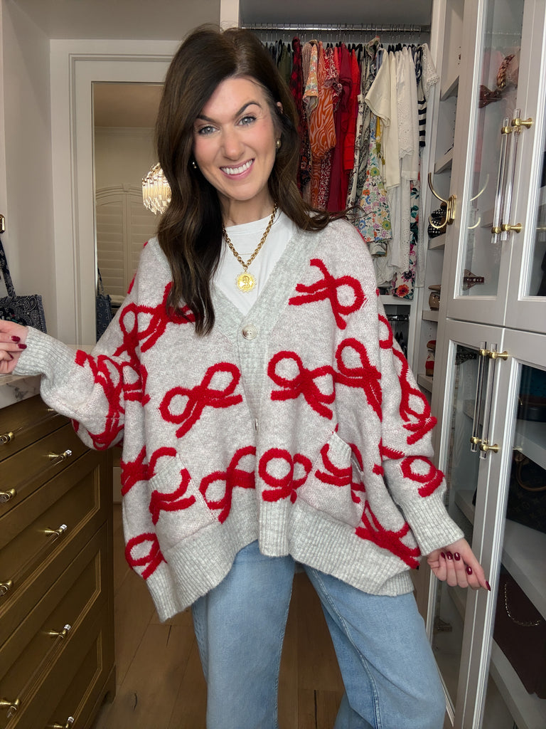 Bows & Bliss Cardigan in Gray