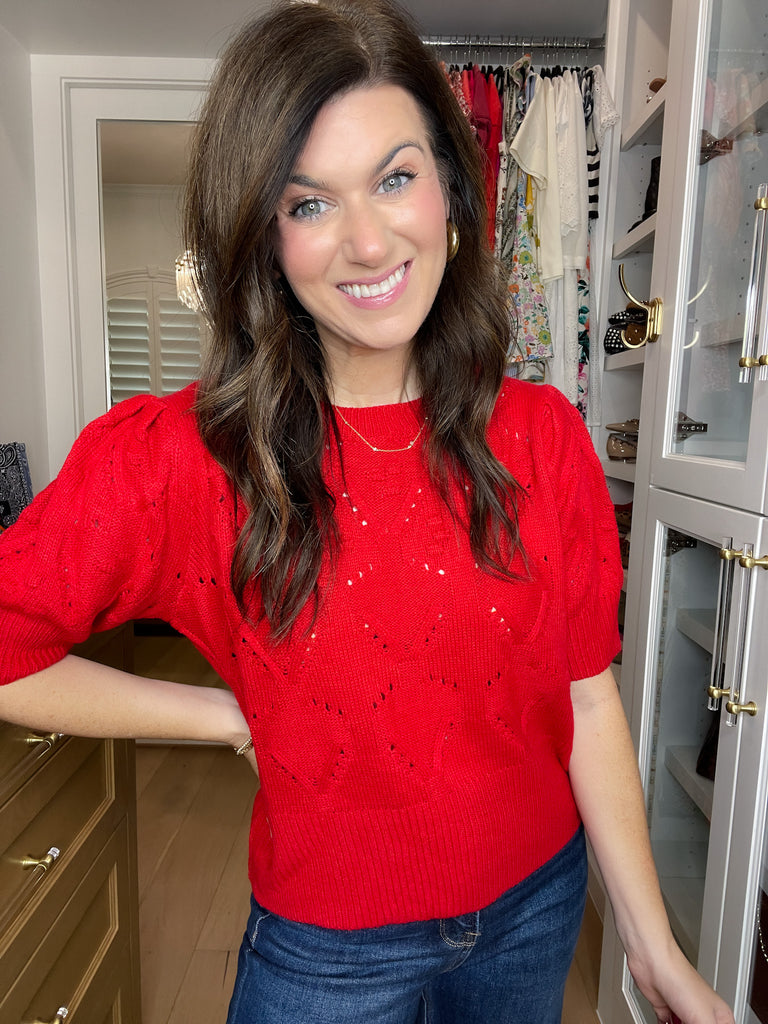 Sweet Stitches Sweater in Red