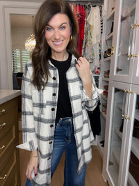 Cozy Crossroads Plaid Button Down in White/Black