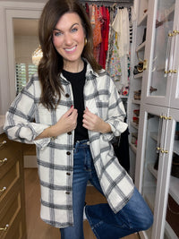 Cozy Crossroads Plaid Button Down in White/Black