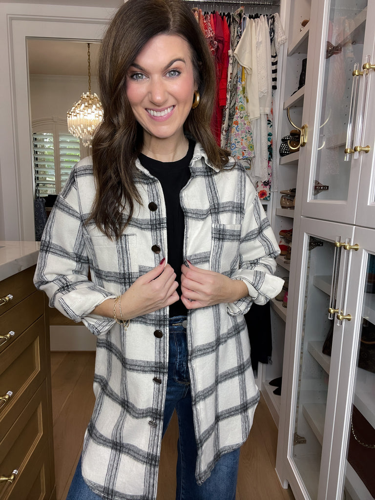 Cozy Crossroads Plaid Button Down in White/Black