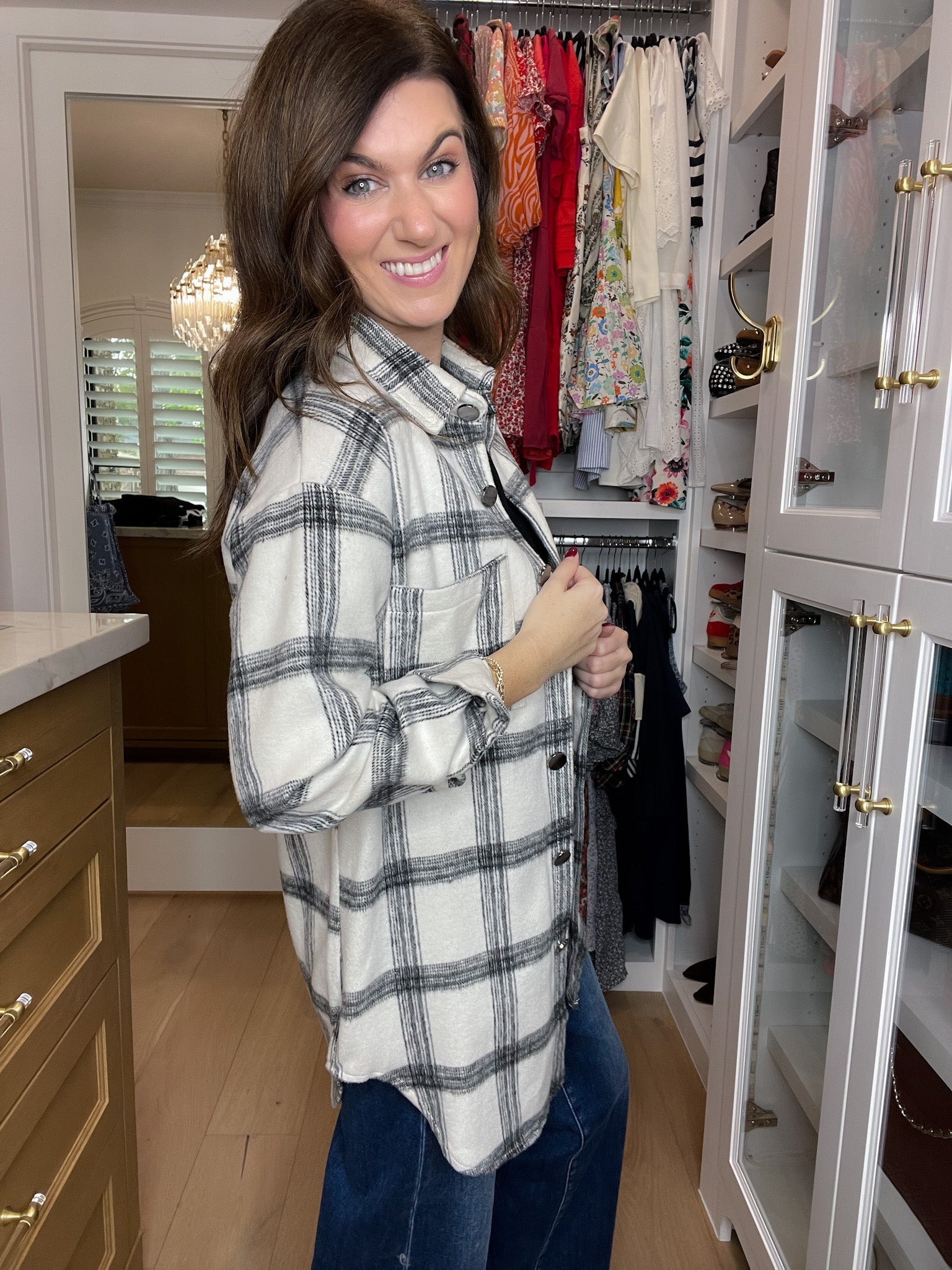Cozy Crossroads Plaid Button Down in White/Black