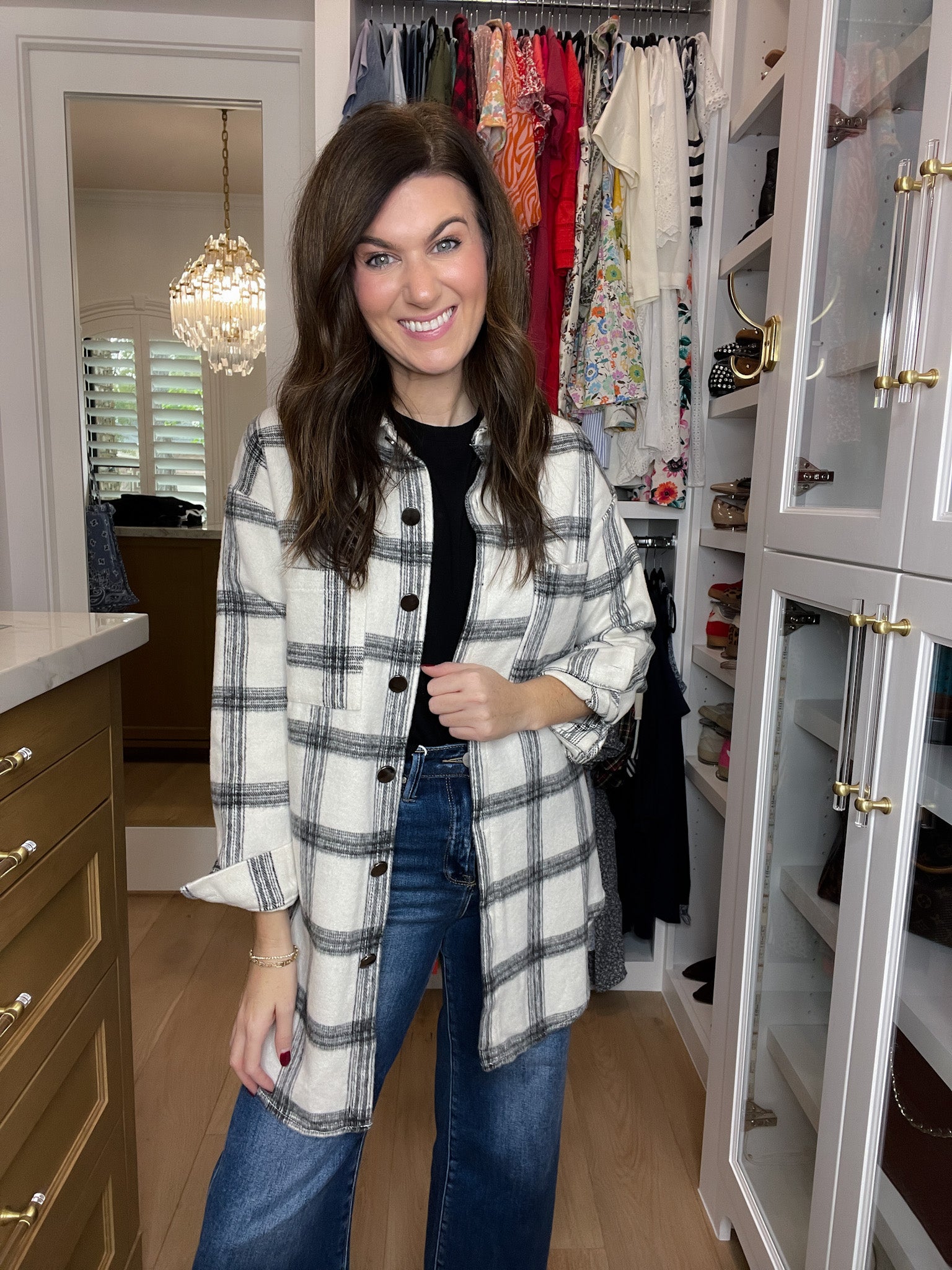 Cozy Crossroads Plaid Button Down in White/Black
