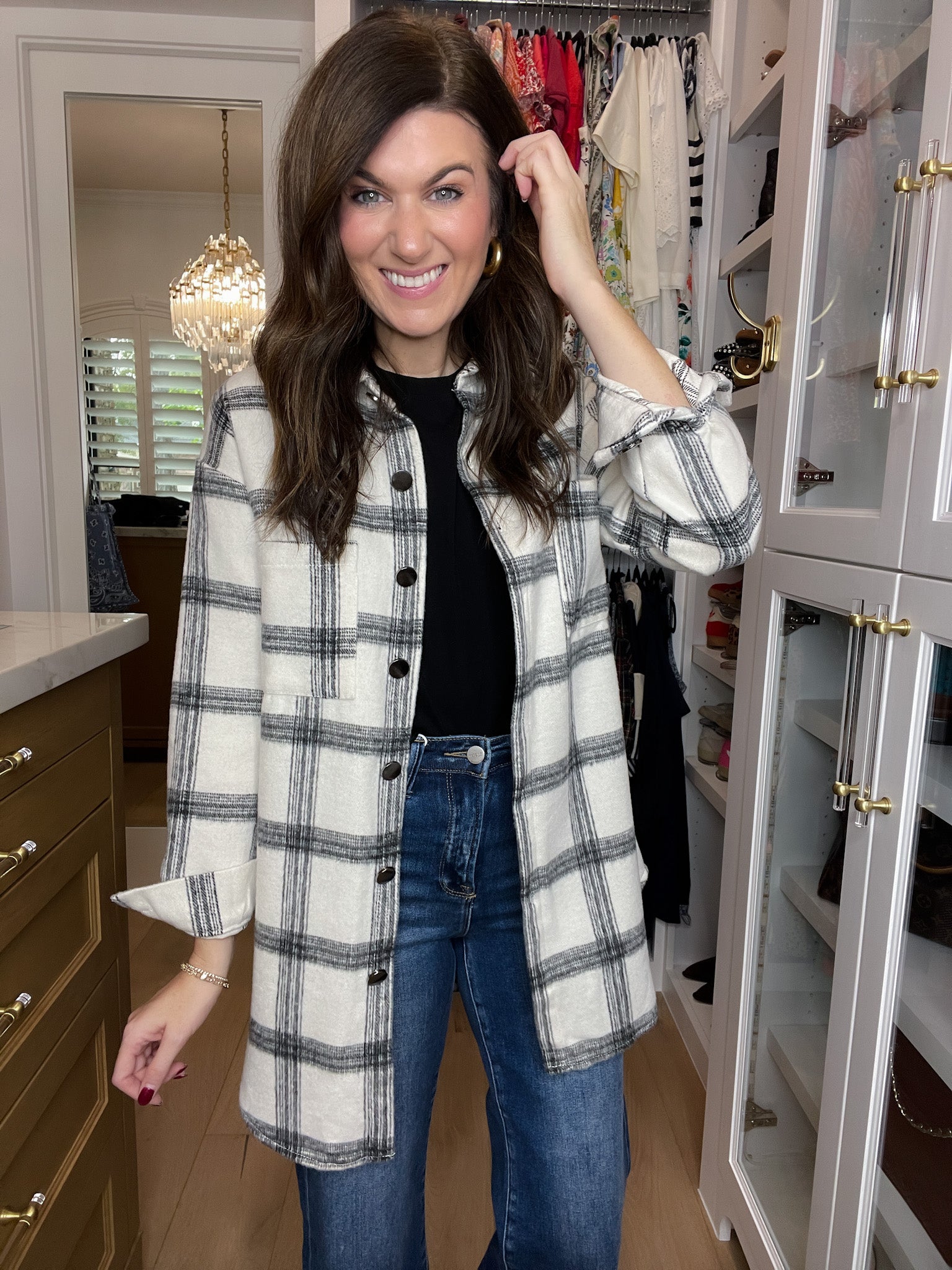 Cozy Crossroads Plaid Button Down in White/Black