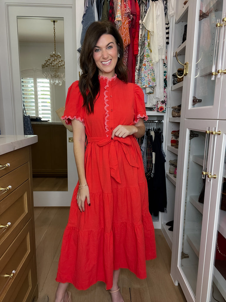 Heartstrings Scallop Trim Midi Dress