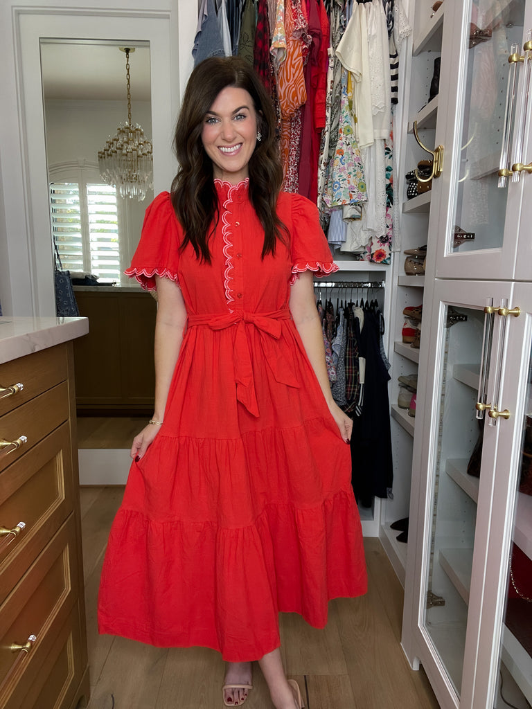 Heartstrings Scallop Trim Midi Dress