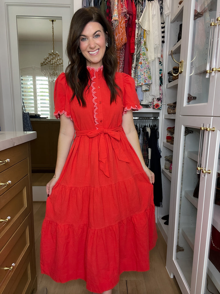 Heartstrings Scallop Trim Midi Dress