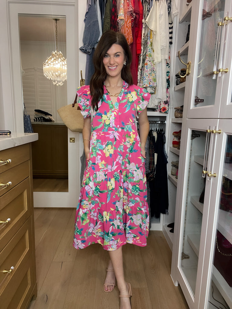 Making Your Own Luck Floral Midi Dress in Pink