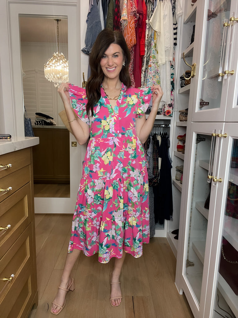 Making Your Own Luck Floral Midi Dress in Pink