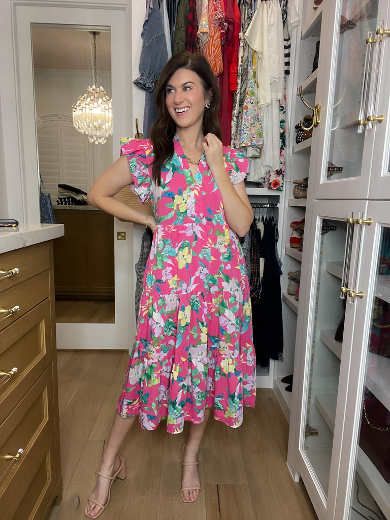 Making Your Own Luck Floral Midi Dress in Pink