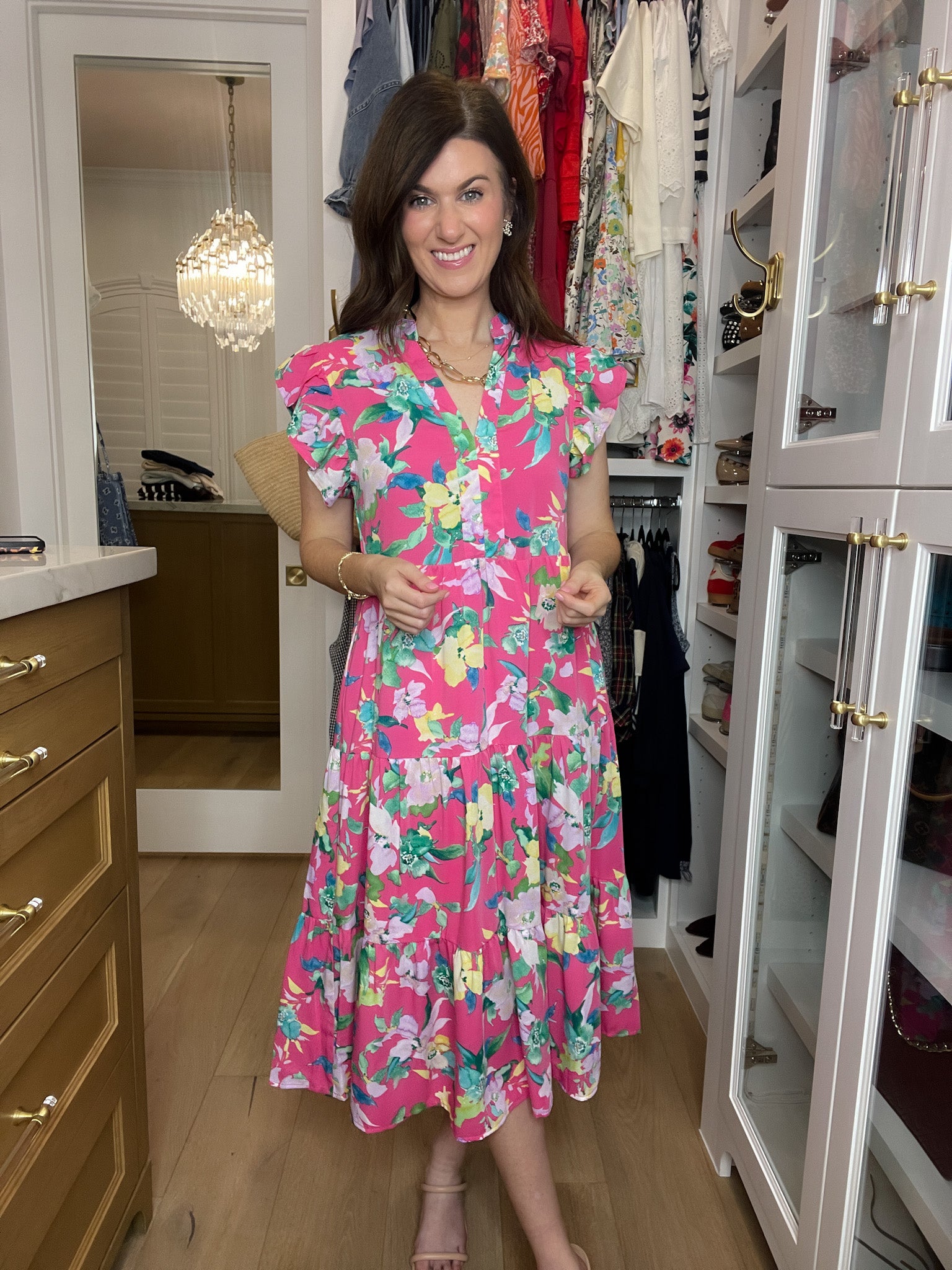 Making Your Own Luck Floral Midi Dress in Pink