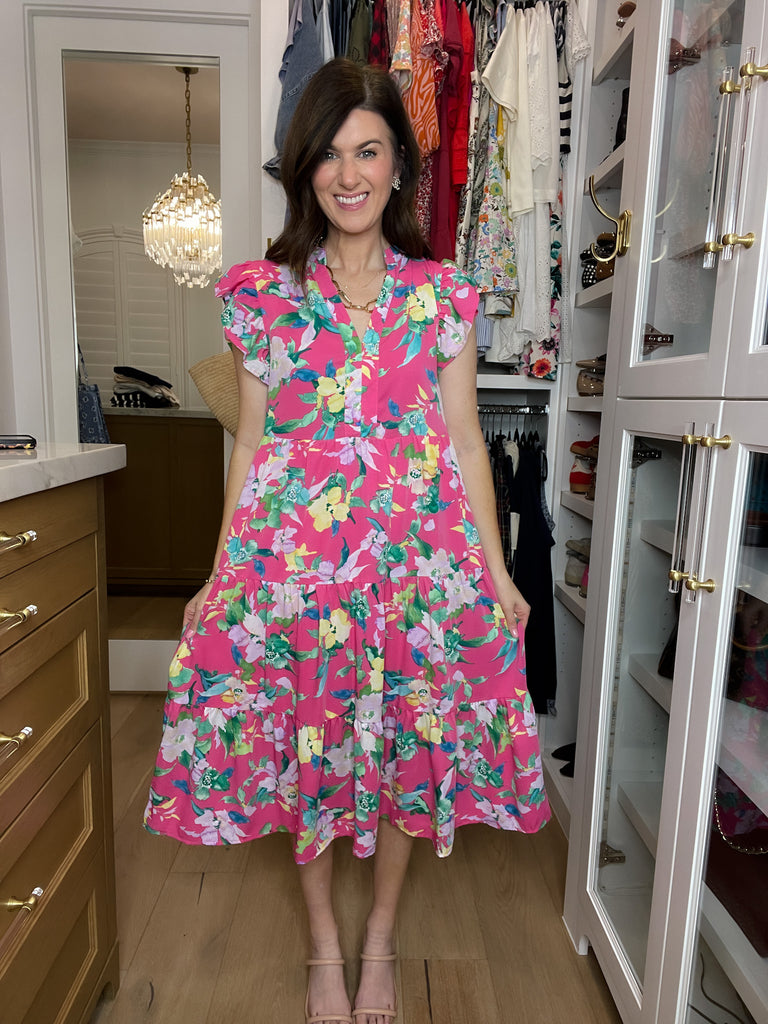 Making Your Own Luck Floral Midi Dress in Pink