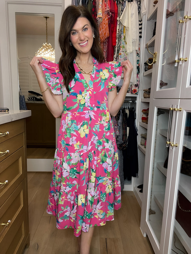 Making Your Own Luck Floral Midi Dress in Pink