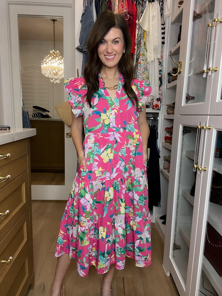 Making Your Own Luck Floral Midi Dress in Pink