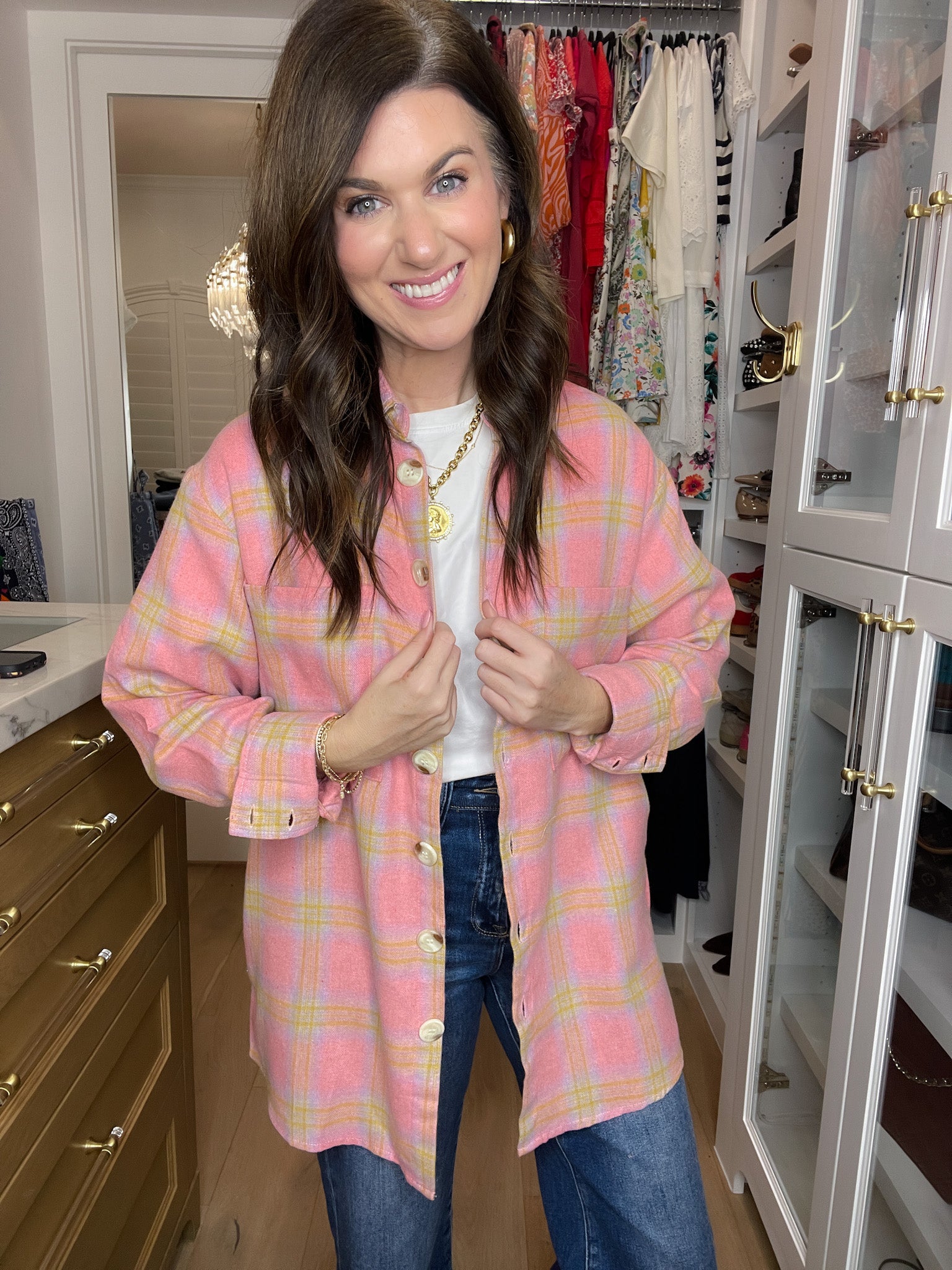 Pink Skies Plaid Button Down