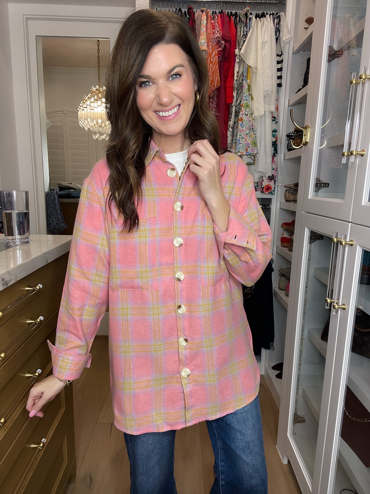Pink Skies Plaid Button Down