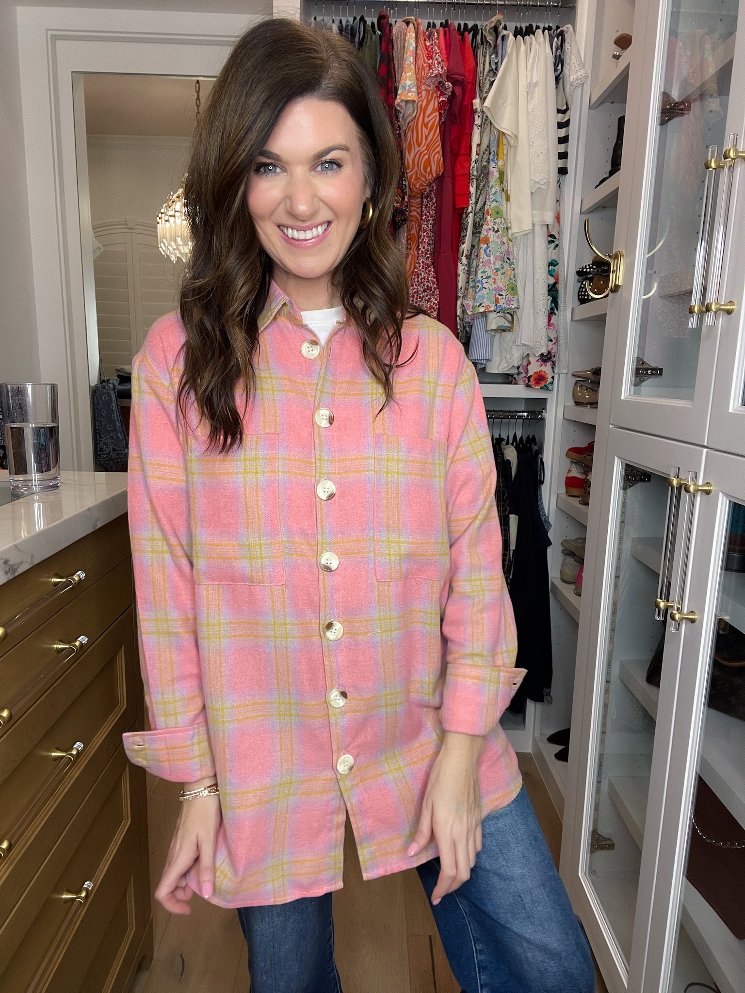 Pink Skies Plaid Button Down