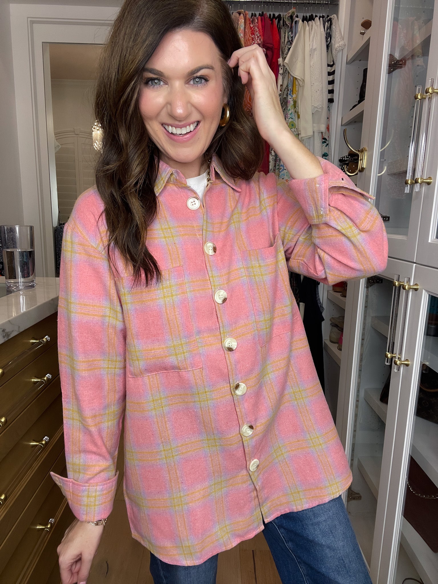 Pink Skies Plaid Button Down
