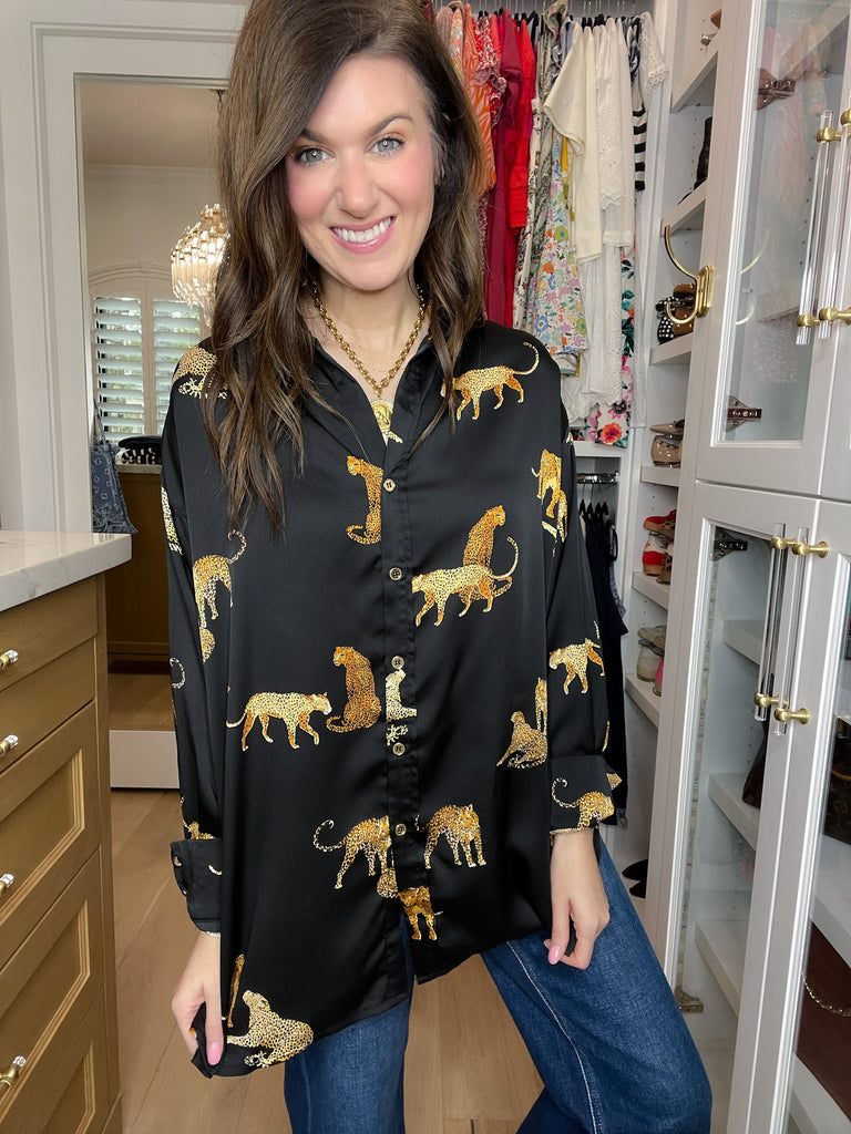 Golden Hour Cheetah Button Down in Black