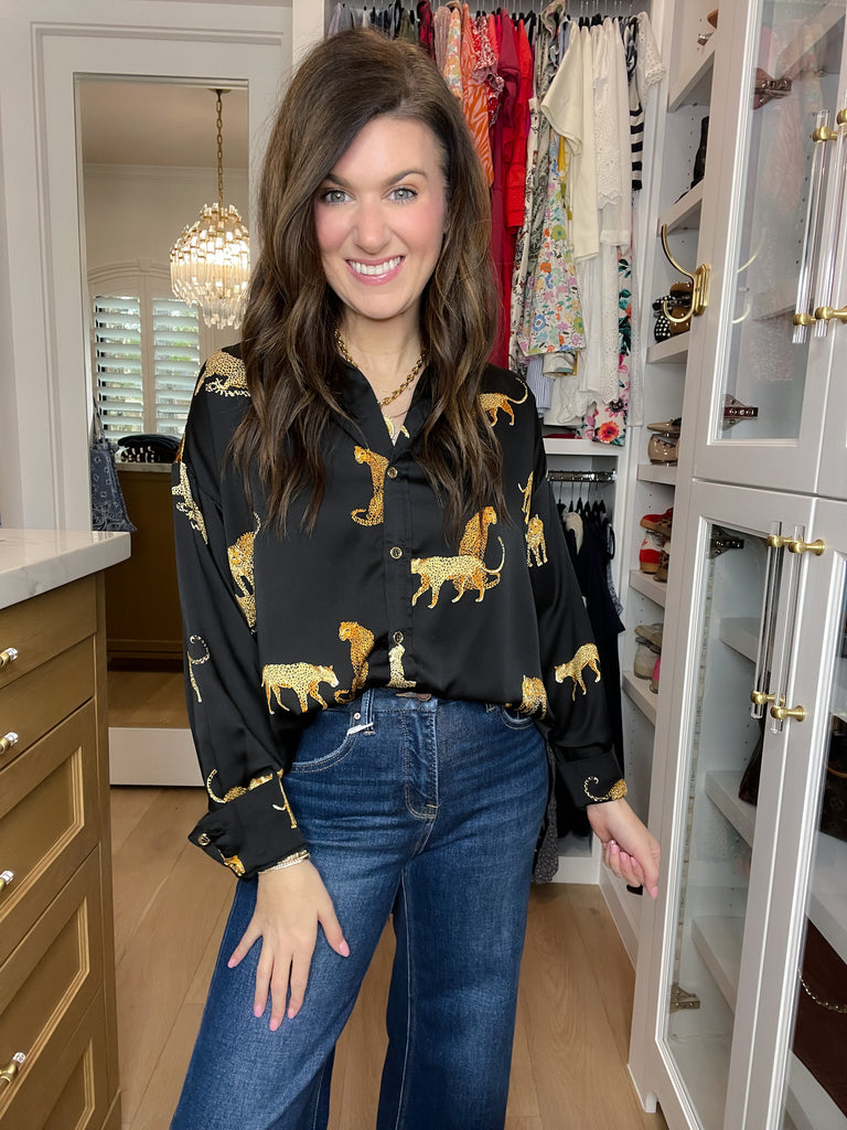Golden Hour Cheetah Button Down in Black