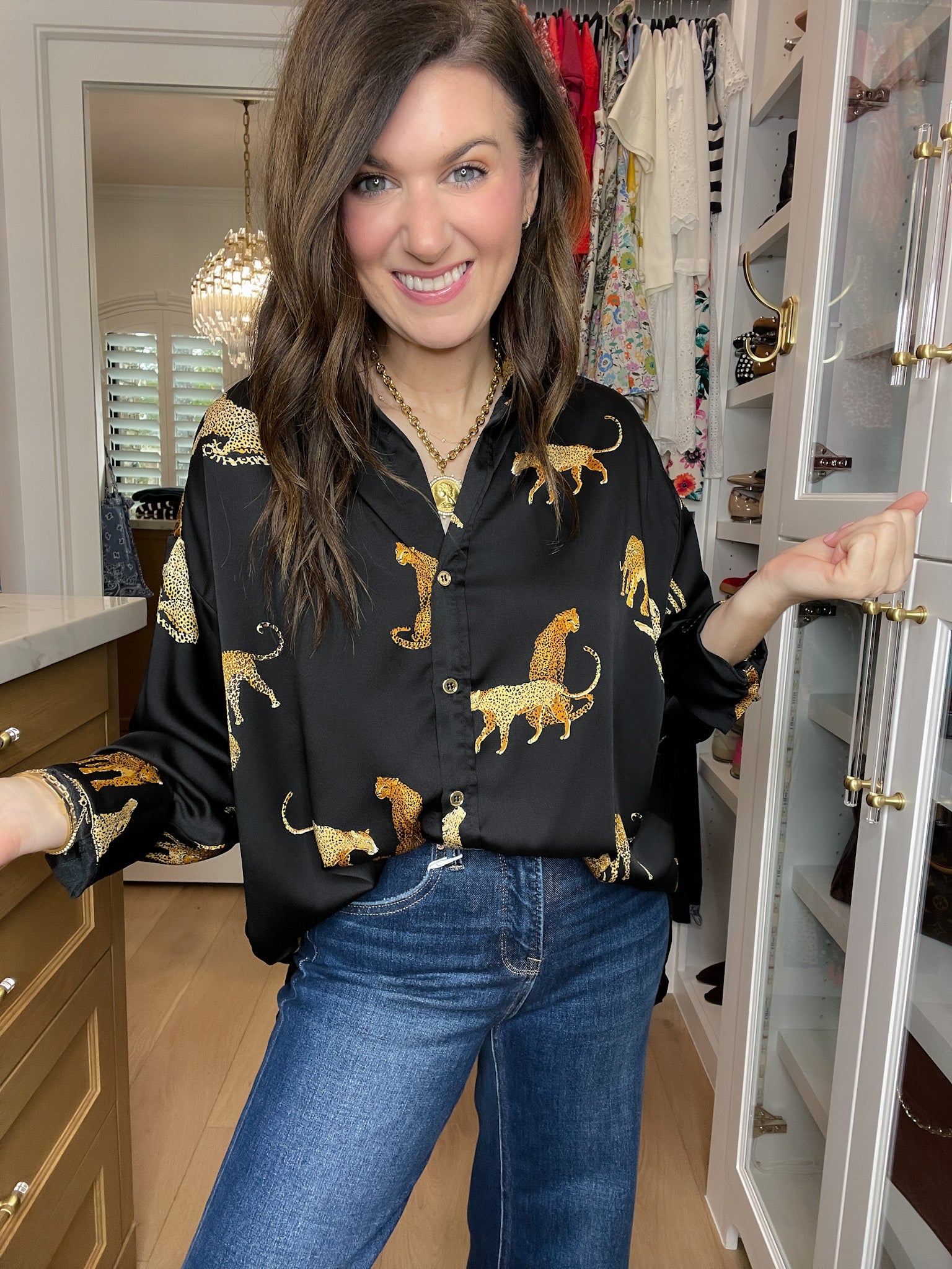 Golden Hour Cheetah Button Down in Black