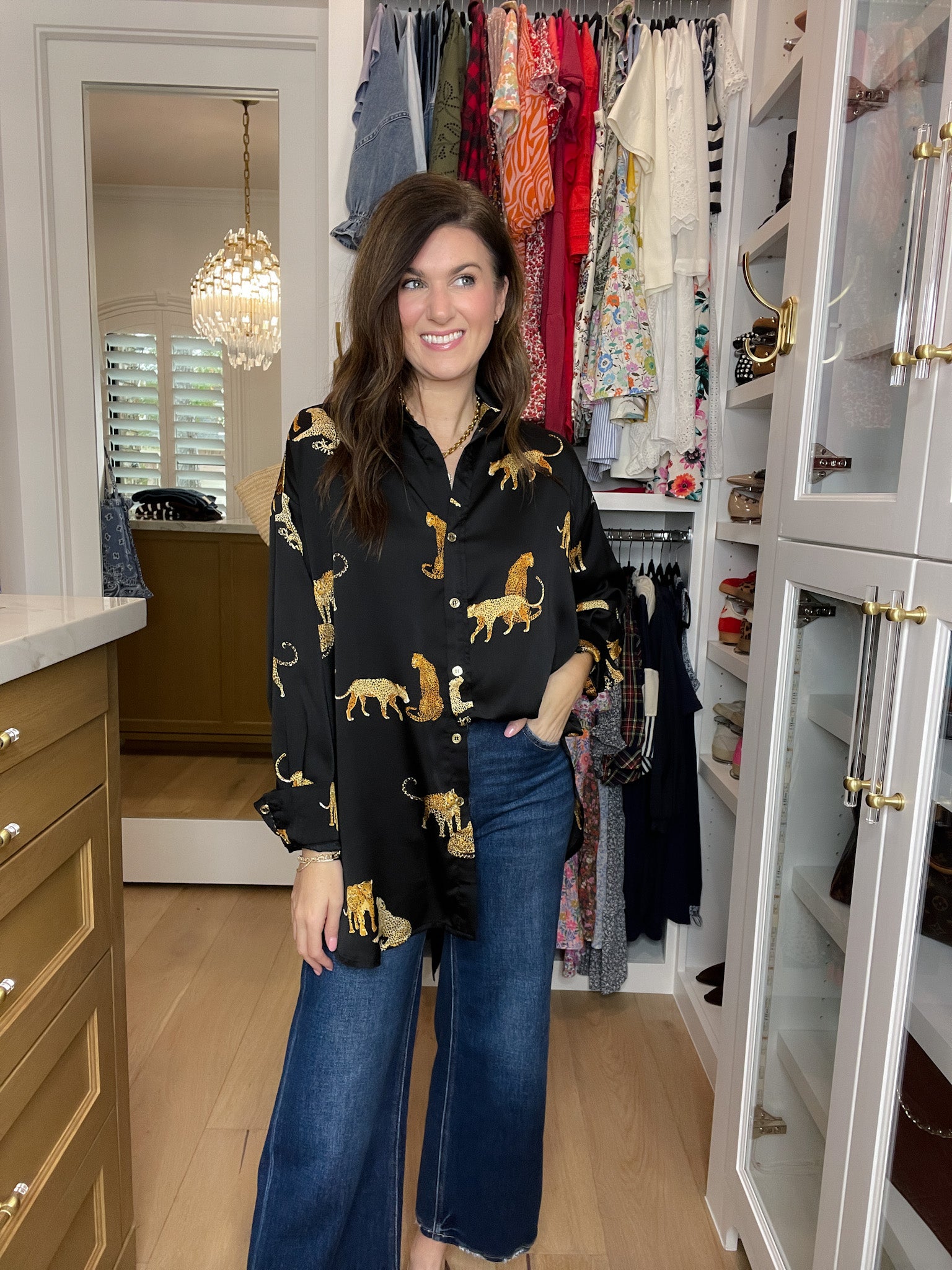 Golden Hour Cheetah Button Down in Black