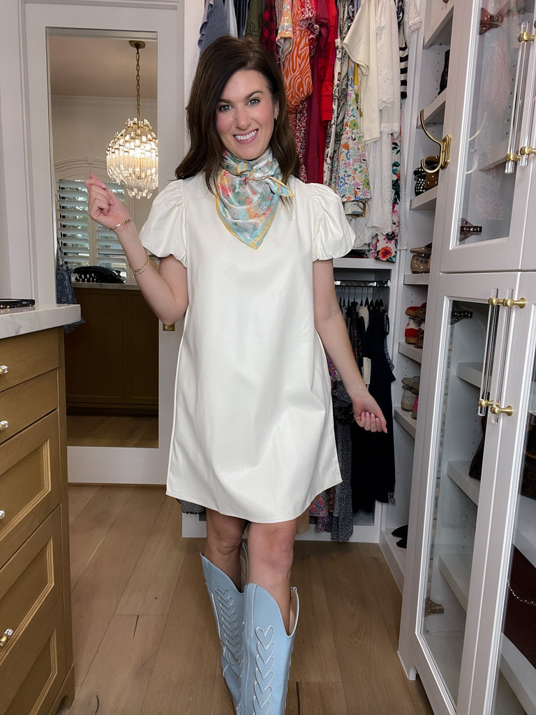 Talulah Leather Puff Sleeve Dress in Cream