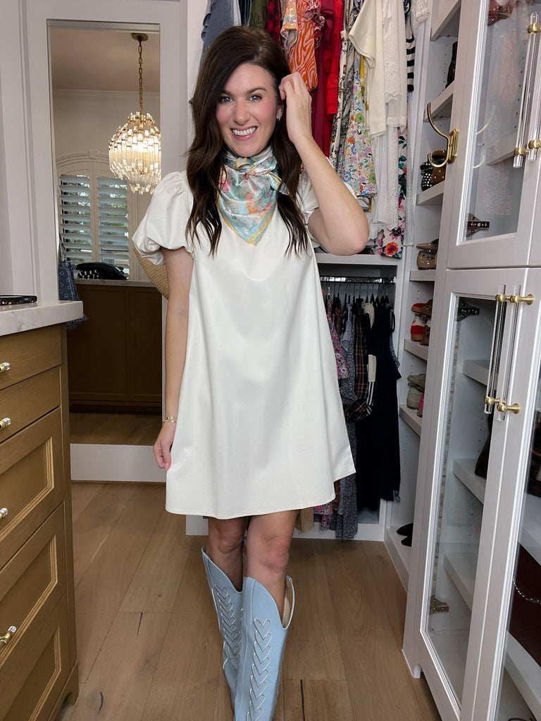 Talulah Leather Puff Sleeve Dress in Cream