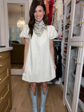 Talulah Leather Puff Sleeve Dress in Cream