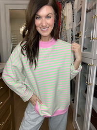 Off-Duty Mock Neck Pullover in Pink/Mint