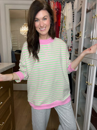 Off-Duty Mock Neck Pullover in Pink/Mint