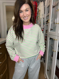 Off-Duty Mock Neck Pullover in Pink/Mint