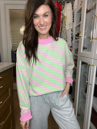 Off-Duty Mock Neck Pullover in Pink/Mint