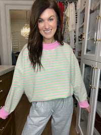 Off-Duty Mock Neck Pullover in Pink/Mint