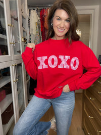 XOXO Gingham Mock Neck Pullover in Red
