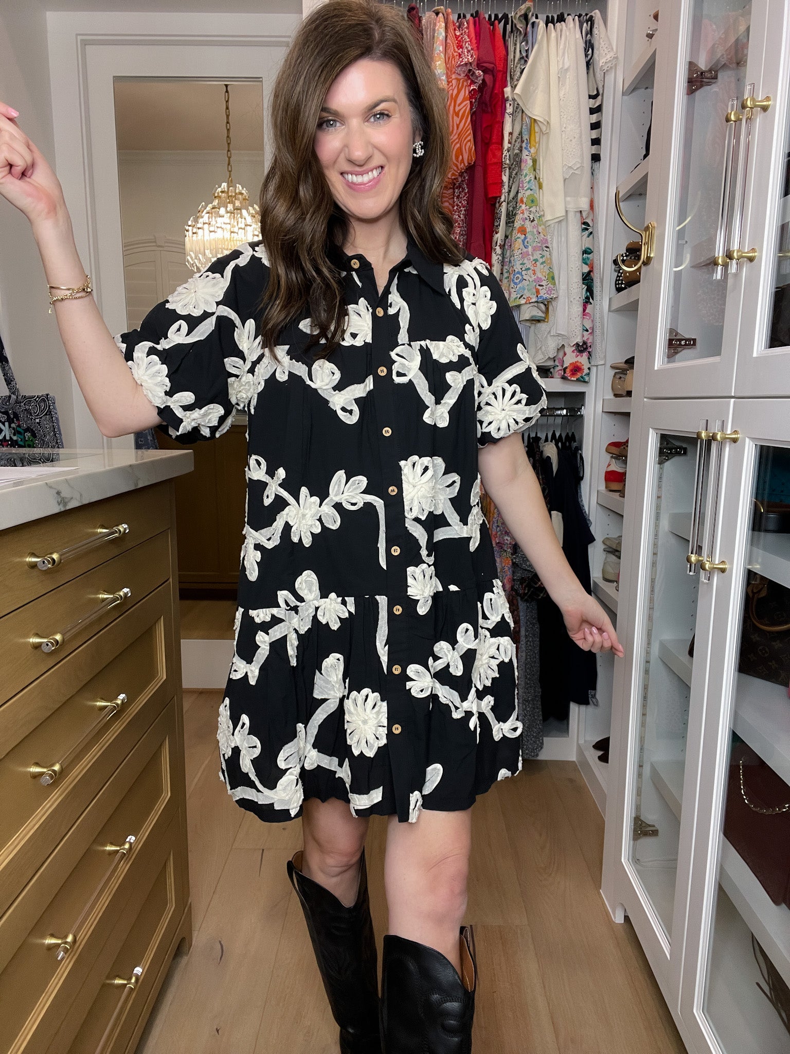 Sweet Detail Button Front Dress in Black