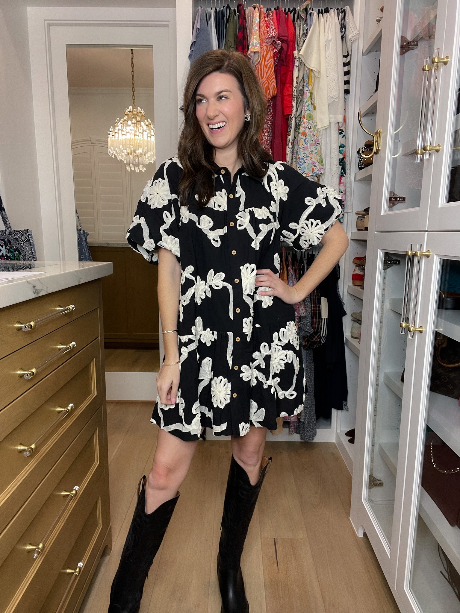 Sweet Detail Button Front Dress in Black