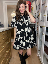 Sweet Detail Button Front Dress in Black