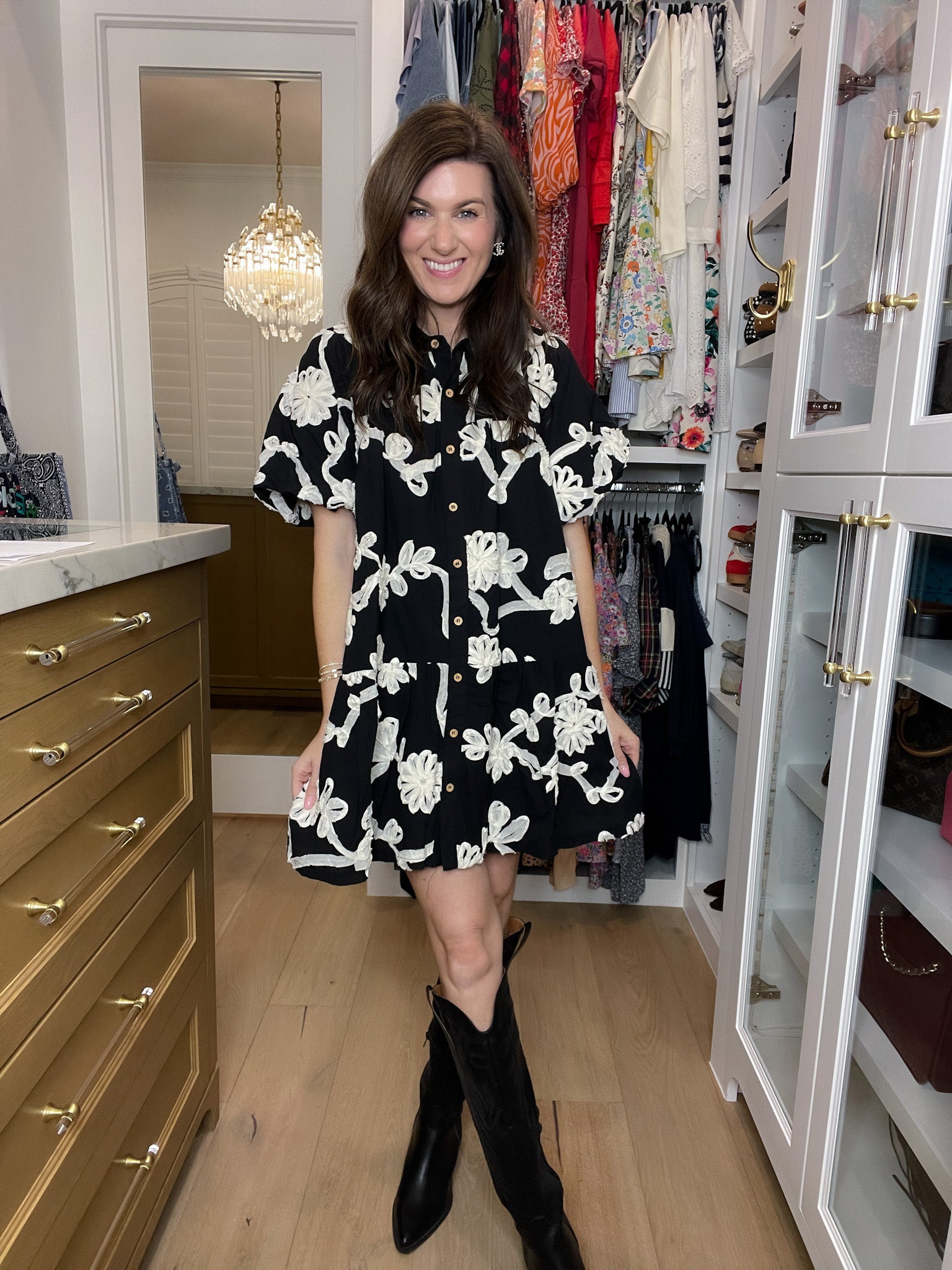 Sweet Detail Button Front Dress in Black