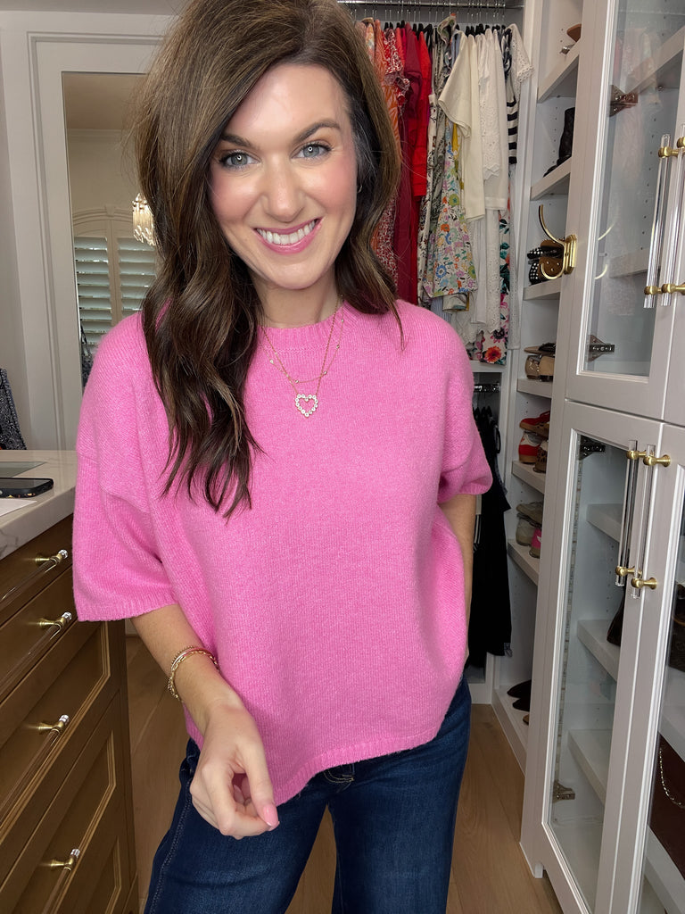 Easy Joy Short Sleeve Sweater in Pink