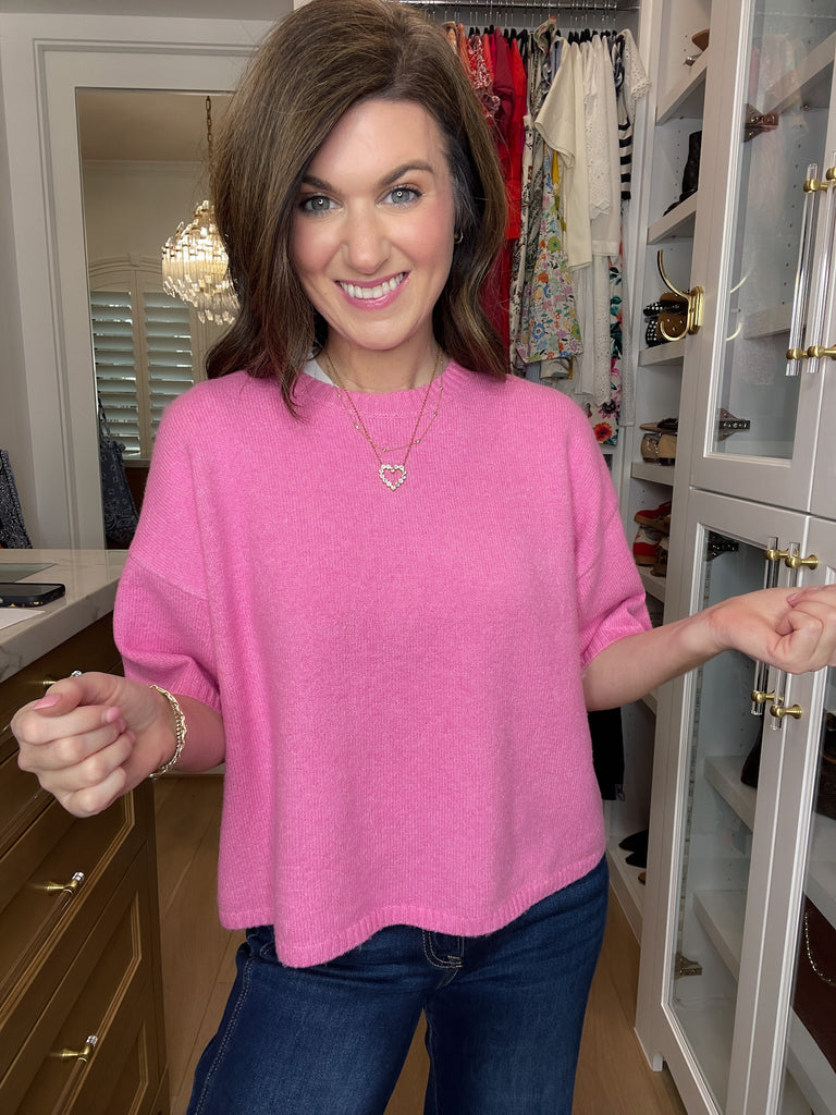 Easy Joy Short Sleeve Sweater in Pink