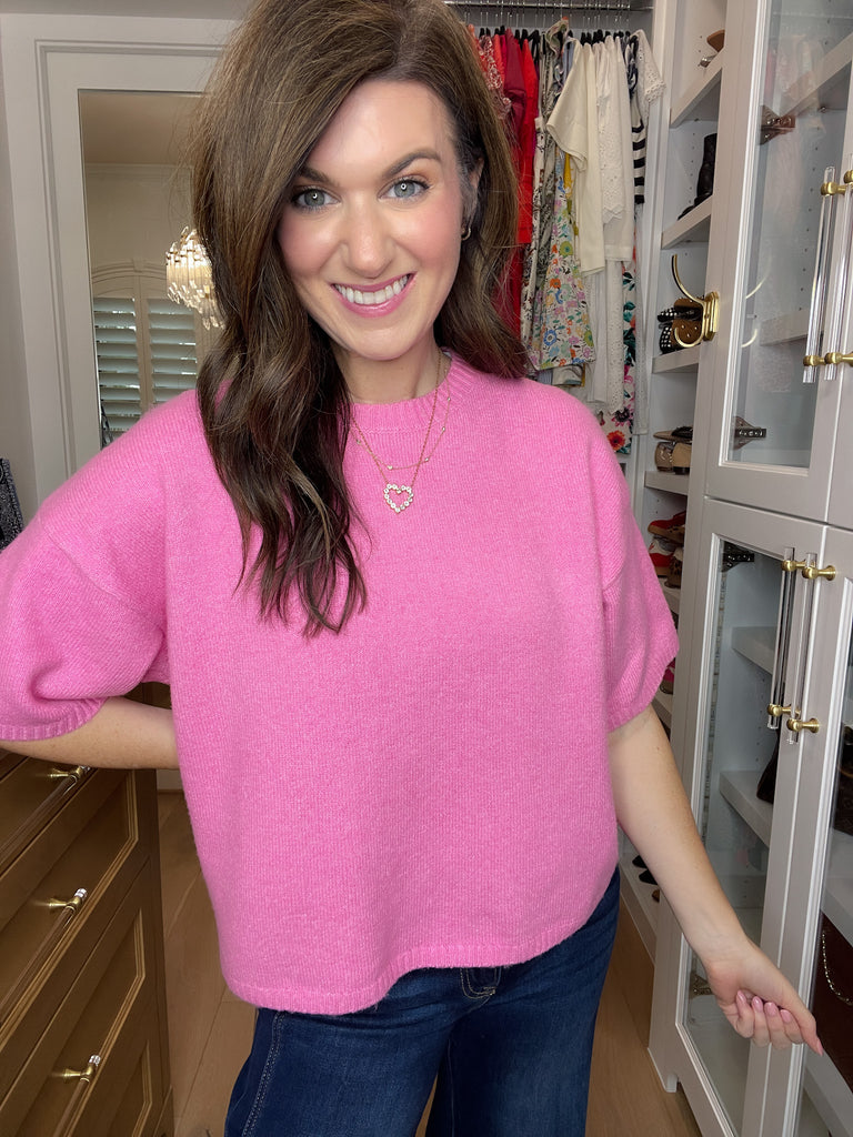 Easy Joy Short Sleeve Sweater in Pink
