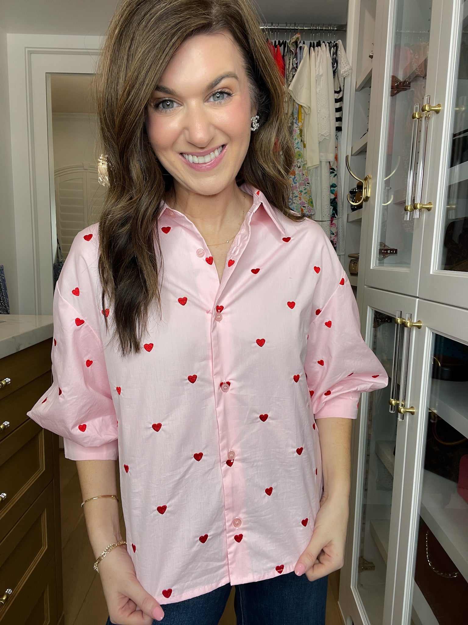 Love Note Button Down in Pink