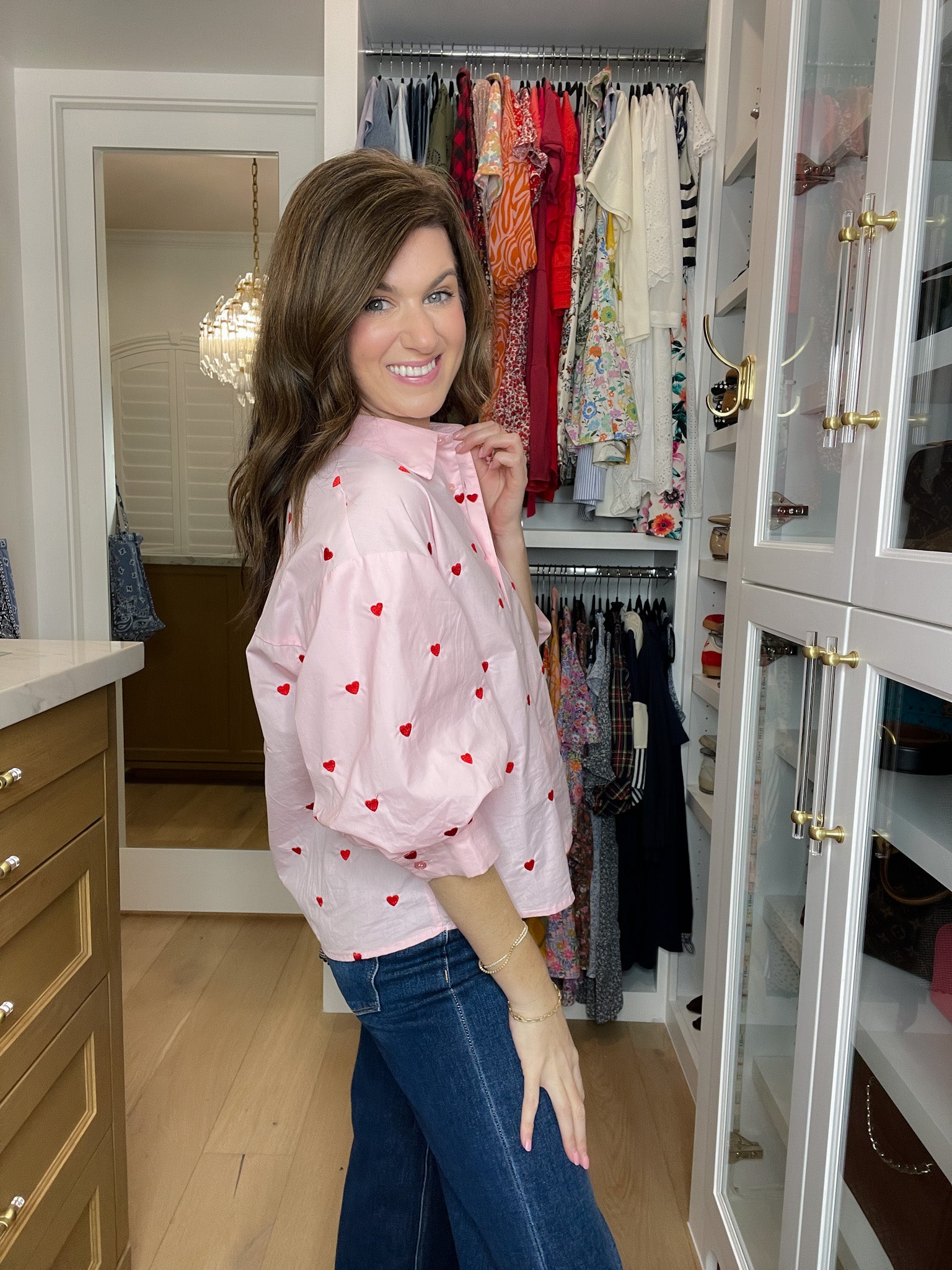 Love Note Button Down in Pink