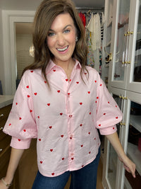 Love Note Button Down in Pink